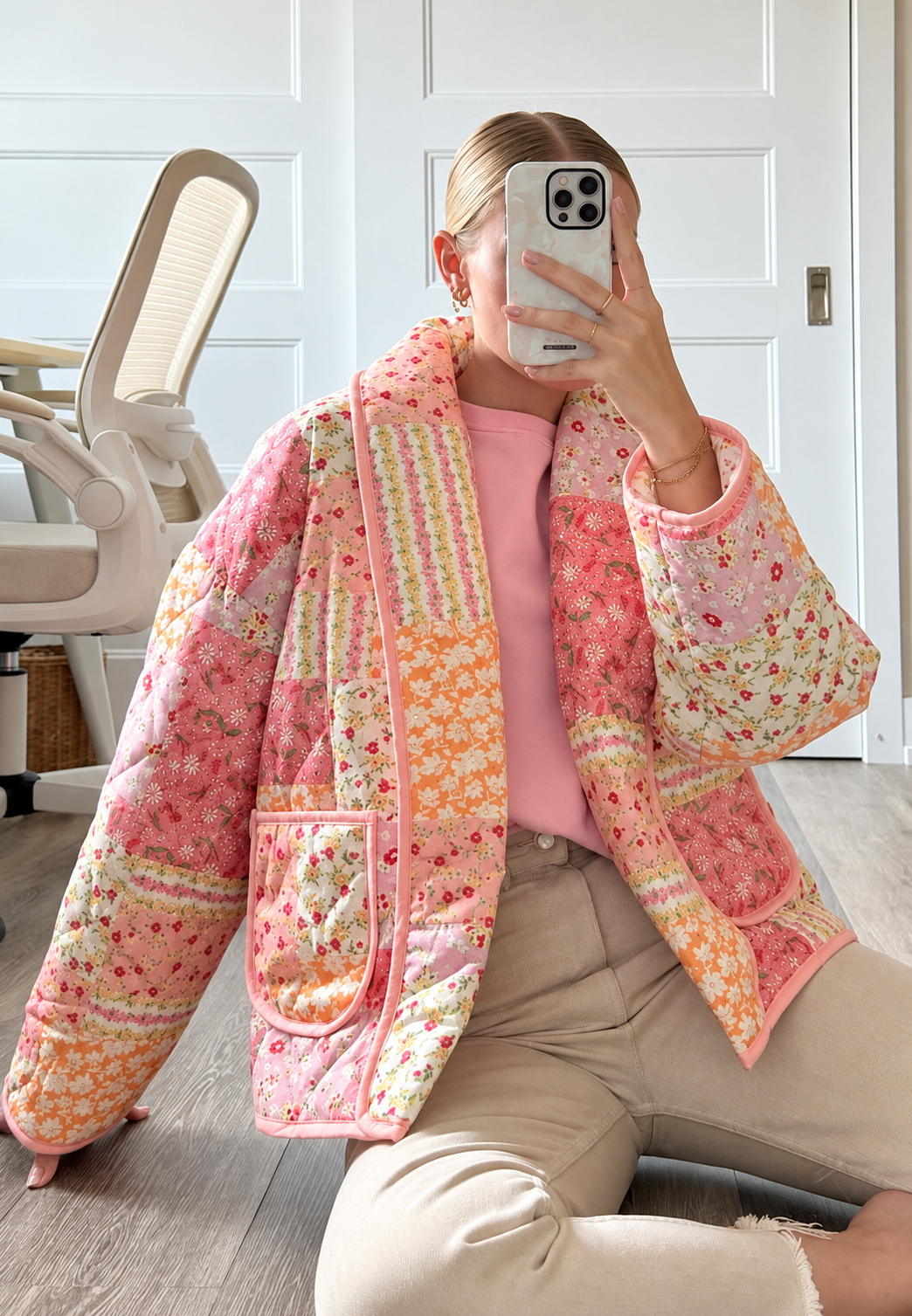 Veste matelassée femme petites fleurs col à revers automne - Zinnia