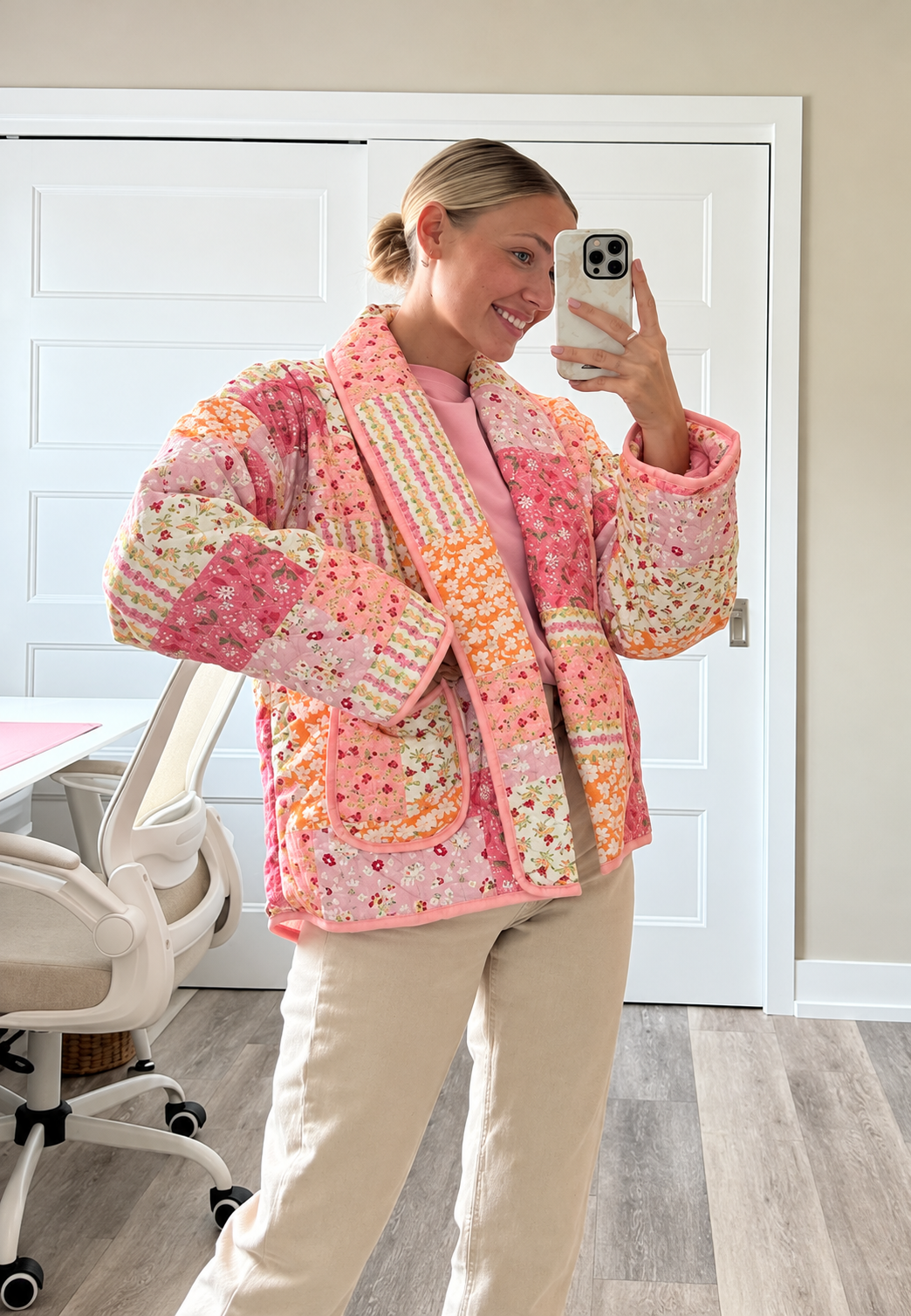 Veste matelassée femme petites fleurs col à revers automne - Zinnia