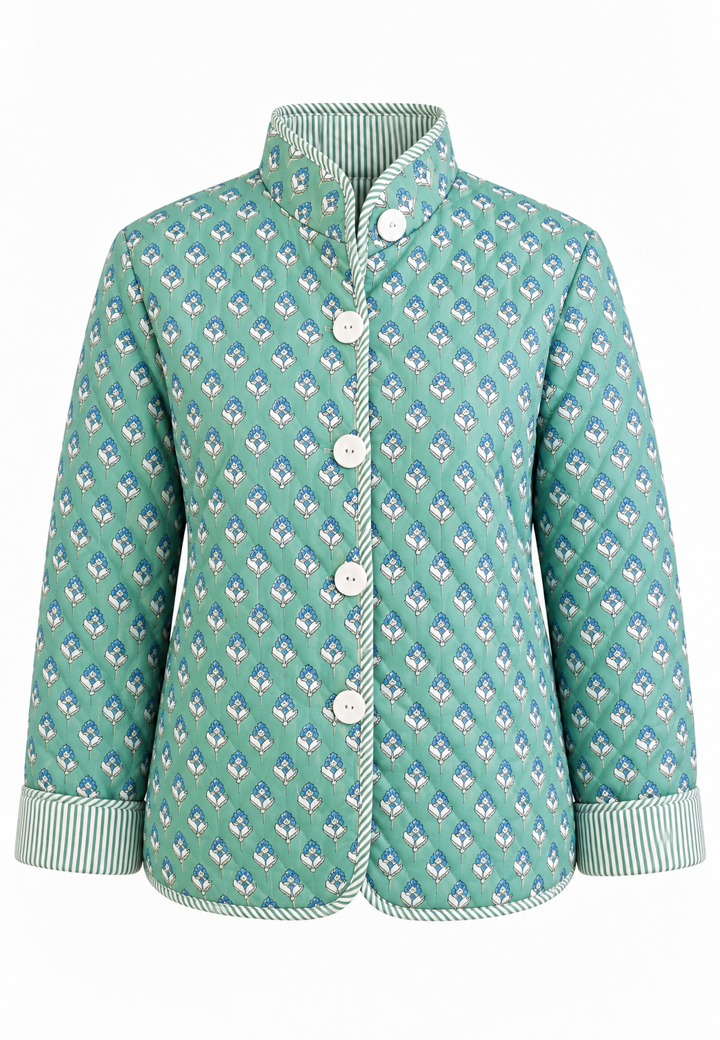 Veste matelassée femme micro-imprimé floral col montant boutons - Bodil