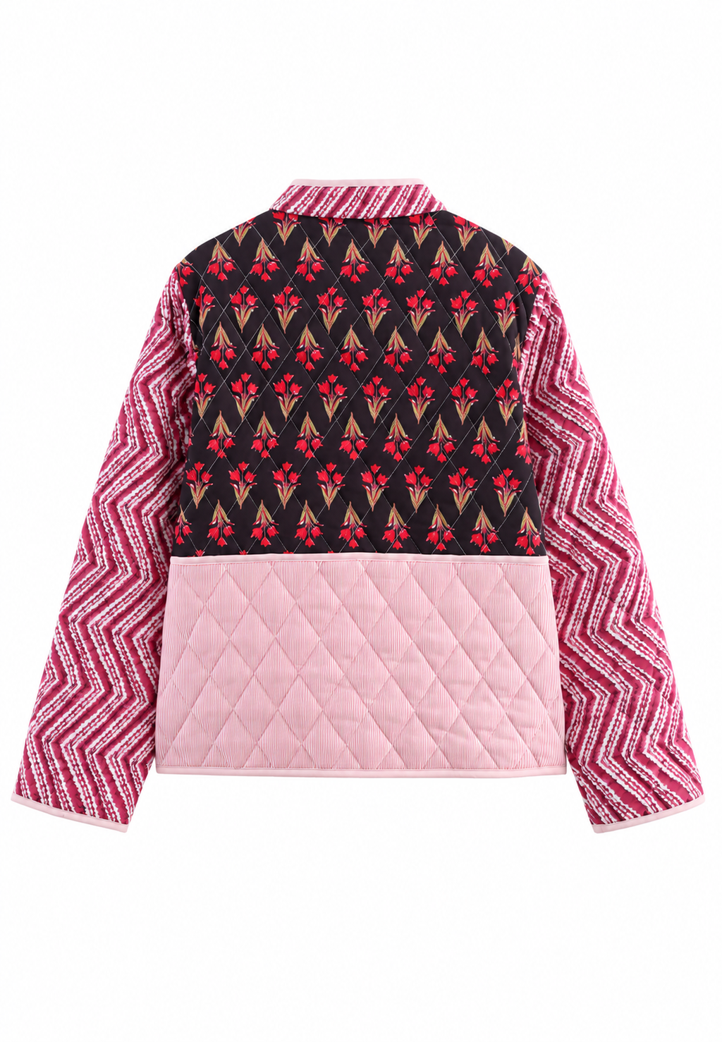 Veste matelassée fleurie femme manches zigzag boutonnée - Adriane