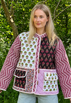 Veste matelassée fleurie femme manches zigzag boutonnée - Adriane