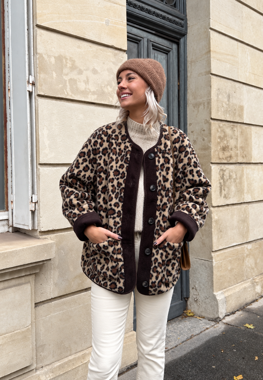Veste femme imprimé léopard bordures contrastées animalier - Bulera