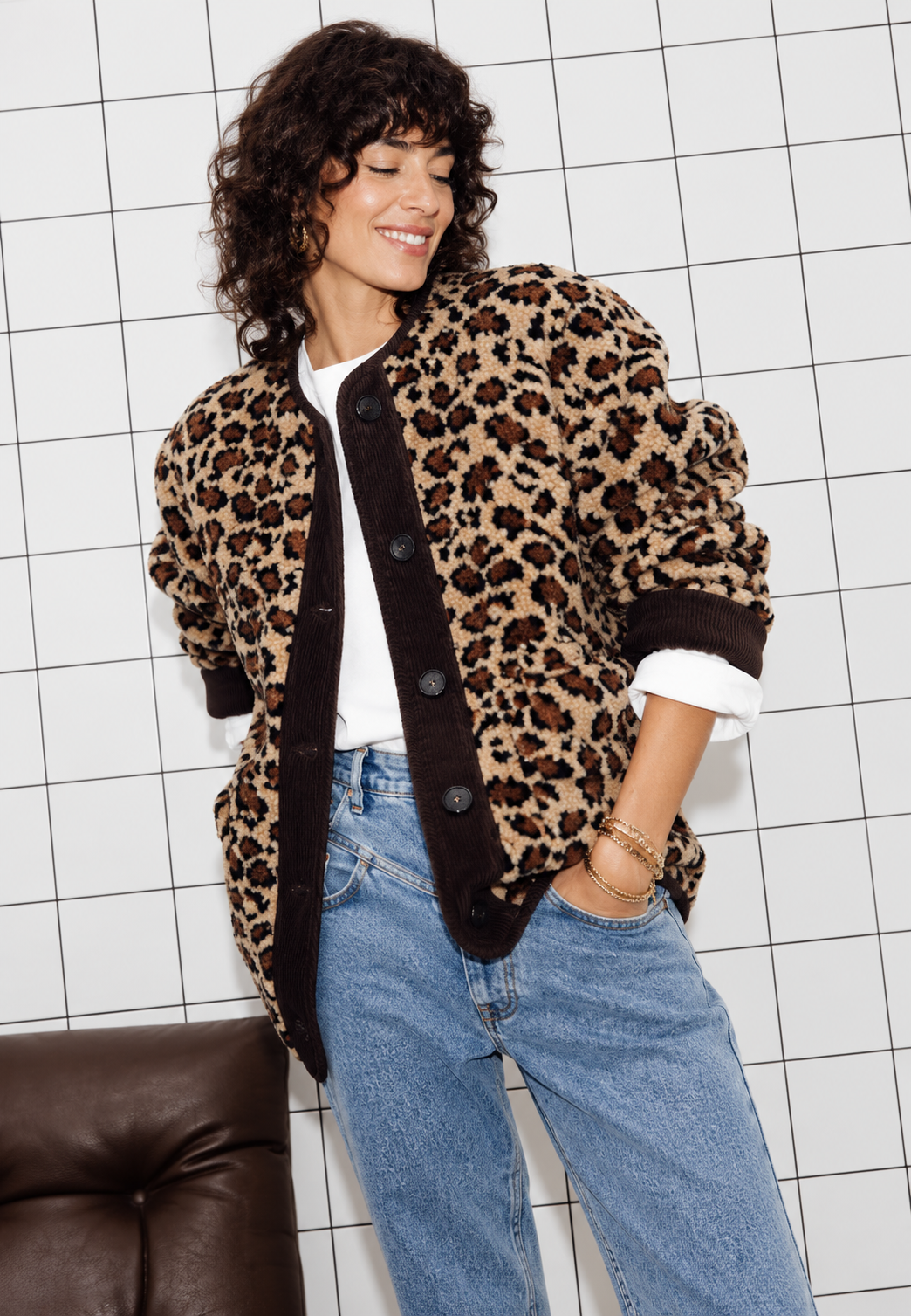 Veste femme imprimé léopard bordures contrastées animalier - Bulera