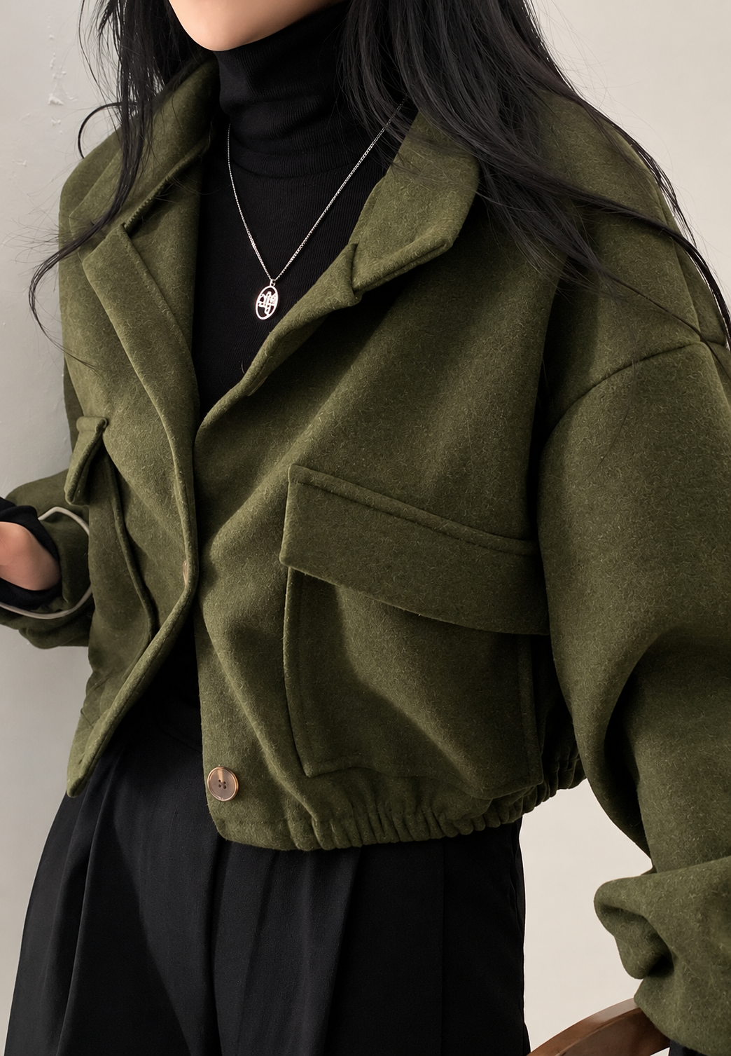 Veste courte femme col montant boutons manches larges - Aveline