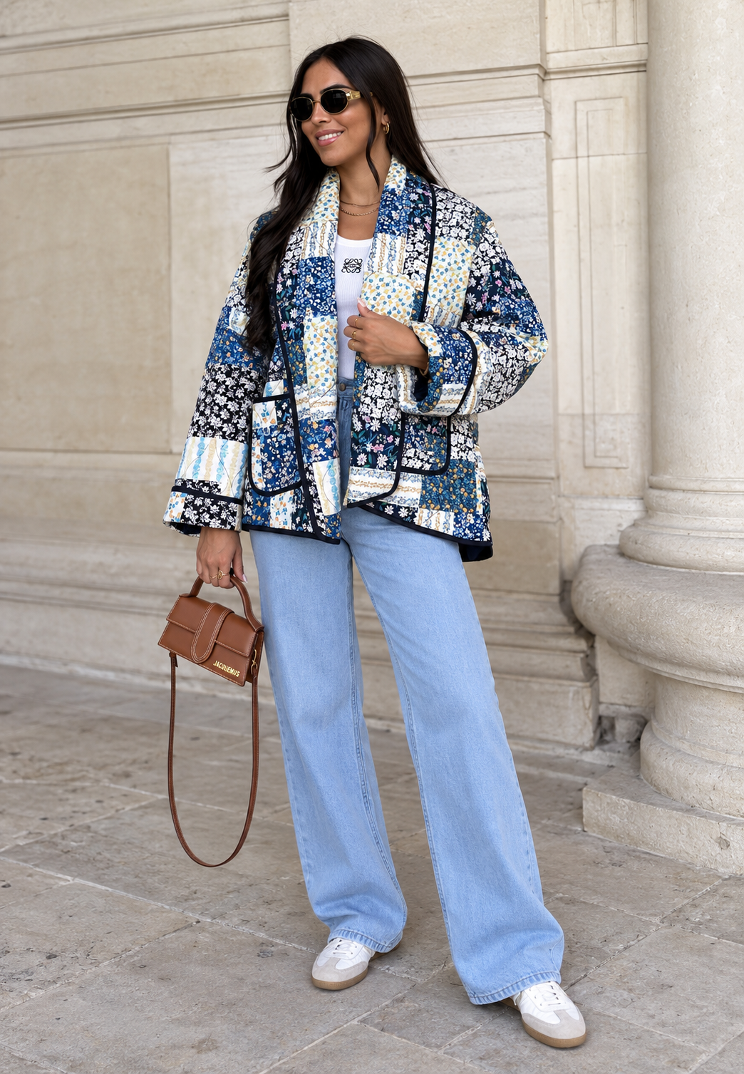Veste matelassée femme carreaux floraux larges revers - Irmela