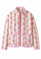 Veste matelassée fleurie femme col montant bordures automne - Ludovica