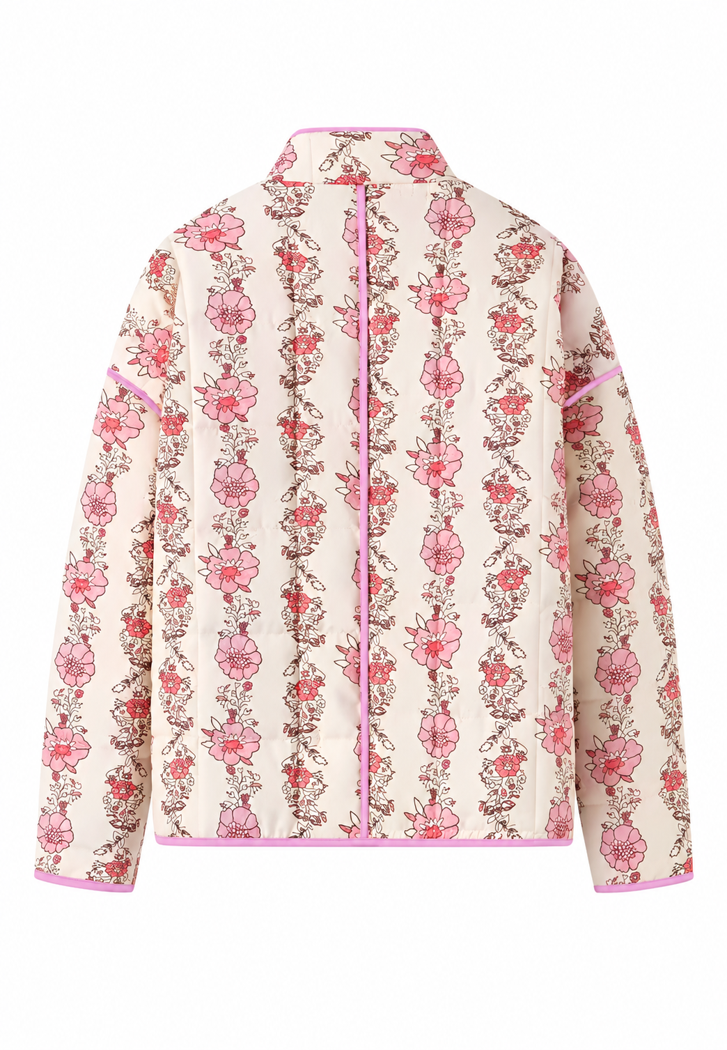 Veste matelassée fleurie femme col montant bordures automne - Ludovica