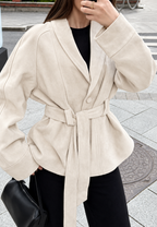 Veste femme effet daim ceinture manches amples automne - Nadia