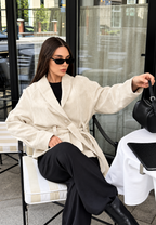 Veste femme effet daim ceinture manches amples automne - Nadia