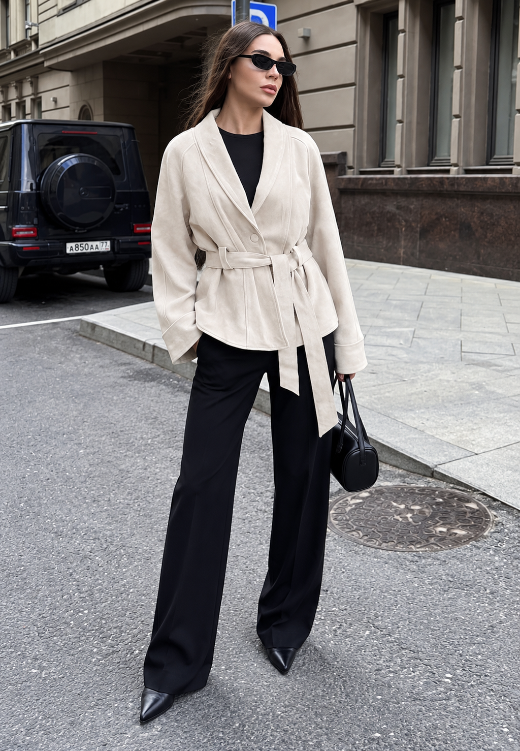 Veste femme effet daim ceinture manches amples automne - Nadia
