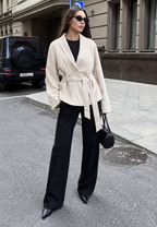 Veste femme effet daim ceinture manches amples automne - Nadia
