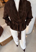 Veste femme effet daim ceinture manches amples automne - Nadia