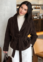 Veste femme effet daim ceinture manches amples automne - Nadia