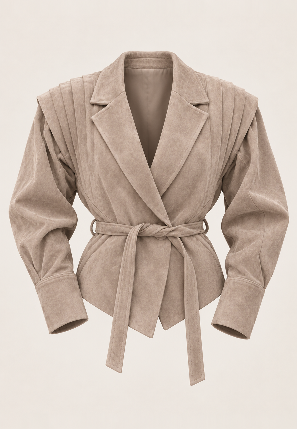 Veste femme effet daim ceinture larges revers fluide - Serena