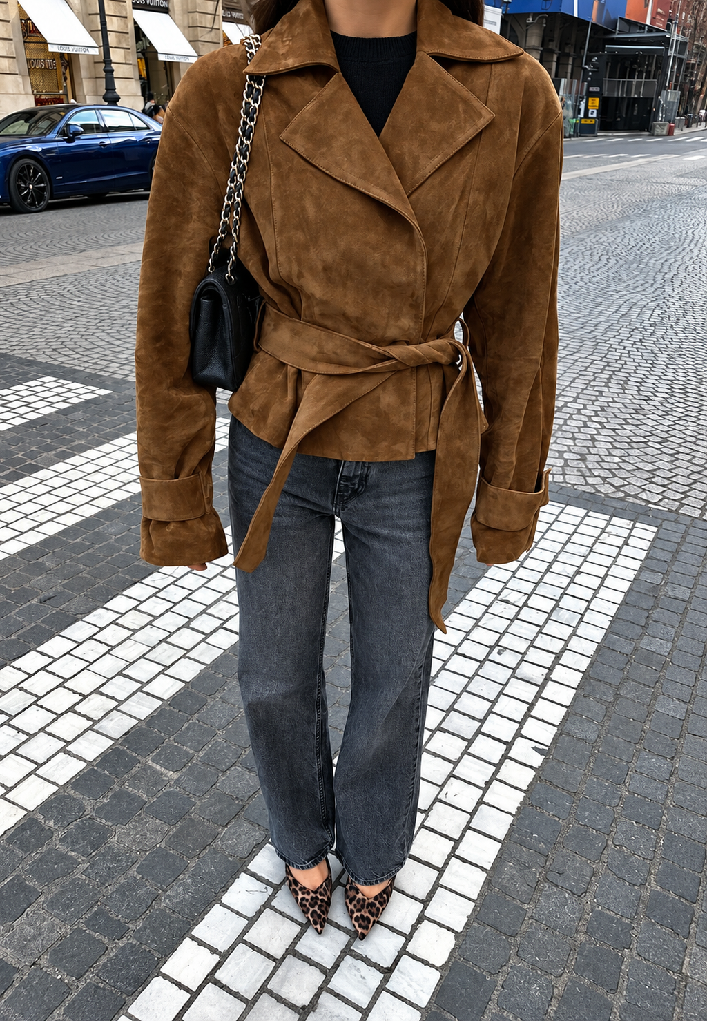Veste femme effet daim larges revers coupe fluide automne - Ariane