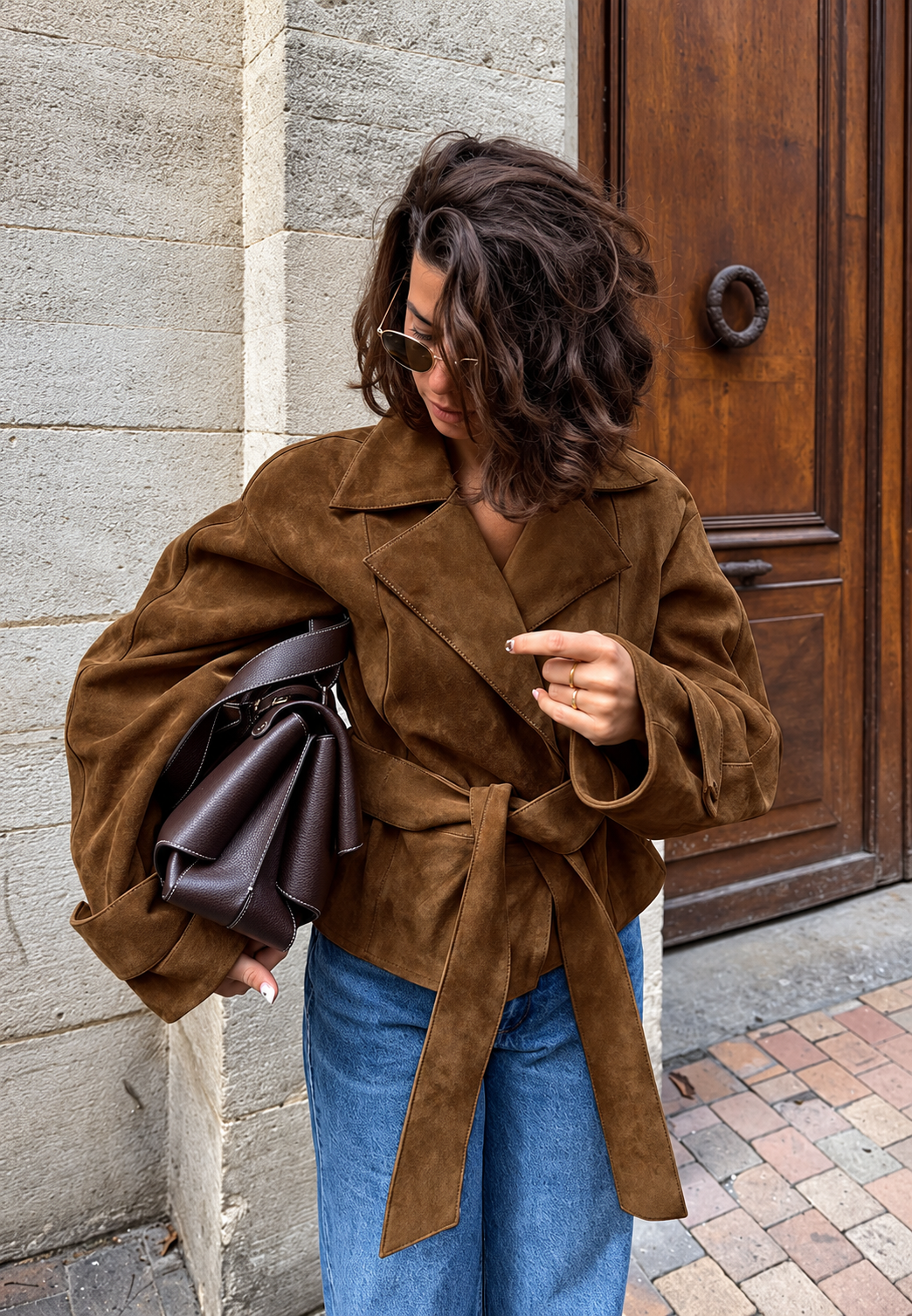 Veste femme effet daim larges revers coupe fluide automne - Ariane