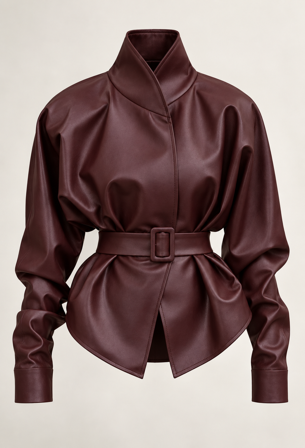 Veste femme effet cuir ceinture ajustable col montant - Doria