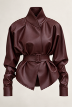 Veste femme effet cuir ceinture ajustable col montant - Doria