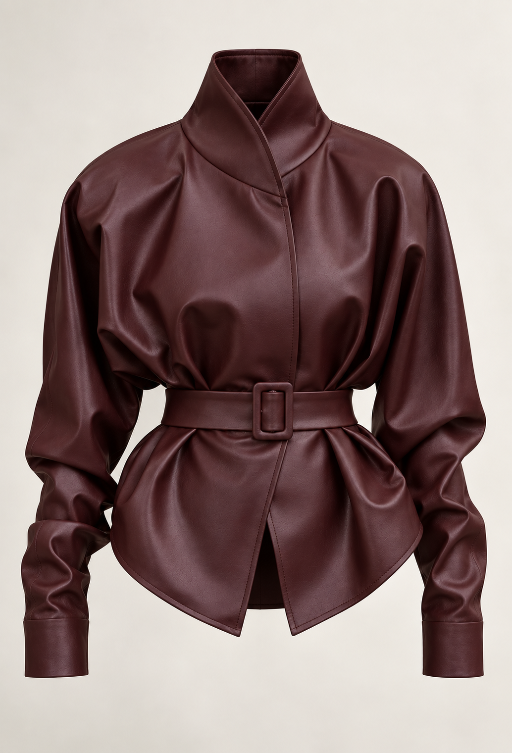 Veste femme effet cuir ceinture ajustable col montant - Doria
