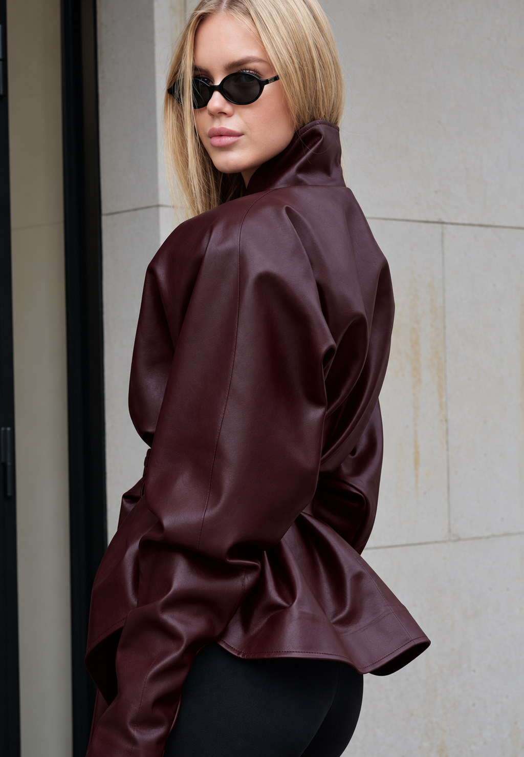 Veste femme effet cuir ceinture ajustable col montant - Doria