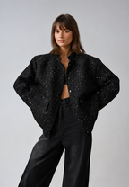 Veste femme effet tweed sequins col rond chic soirée - Mirelle