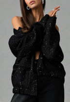 Veste femme effet tweed sequins col rond chic soirée - Mirelle