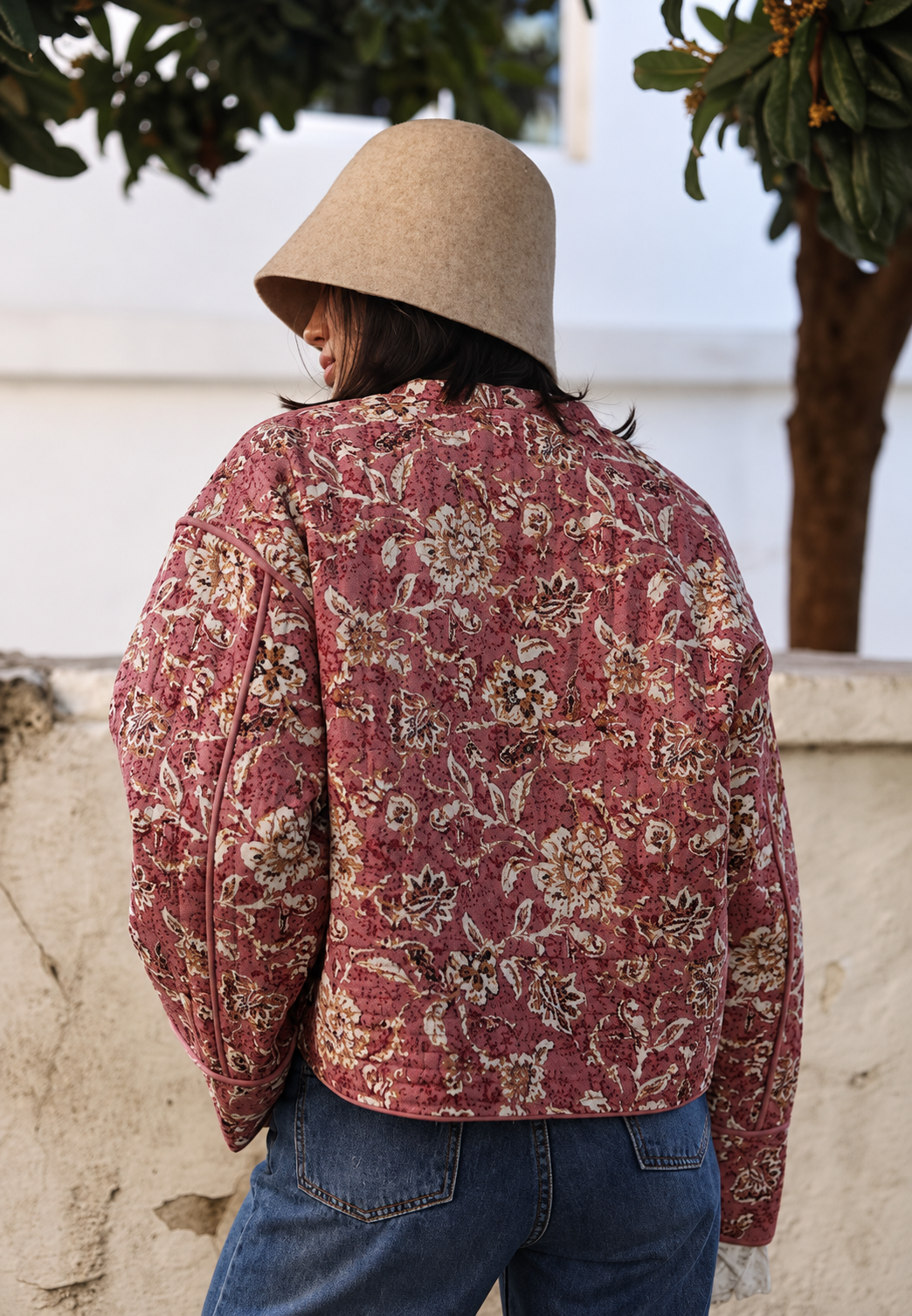 Veste femme imprimé floral matelassage losanges bordures - Orsina
