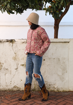 Veste femme imprimé floral matelassage losanges bordures - Orsina