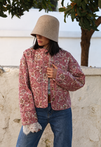 Veste femme imprimé floral matelassage losanges bordures - Orsina