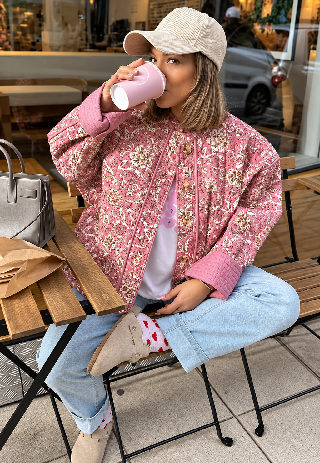 Veste femme imprimé floral matelassage losanges bordures - Orsina