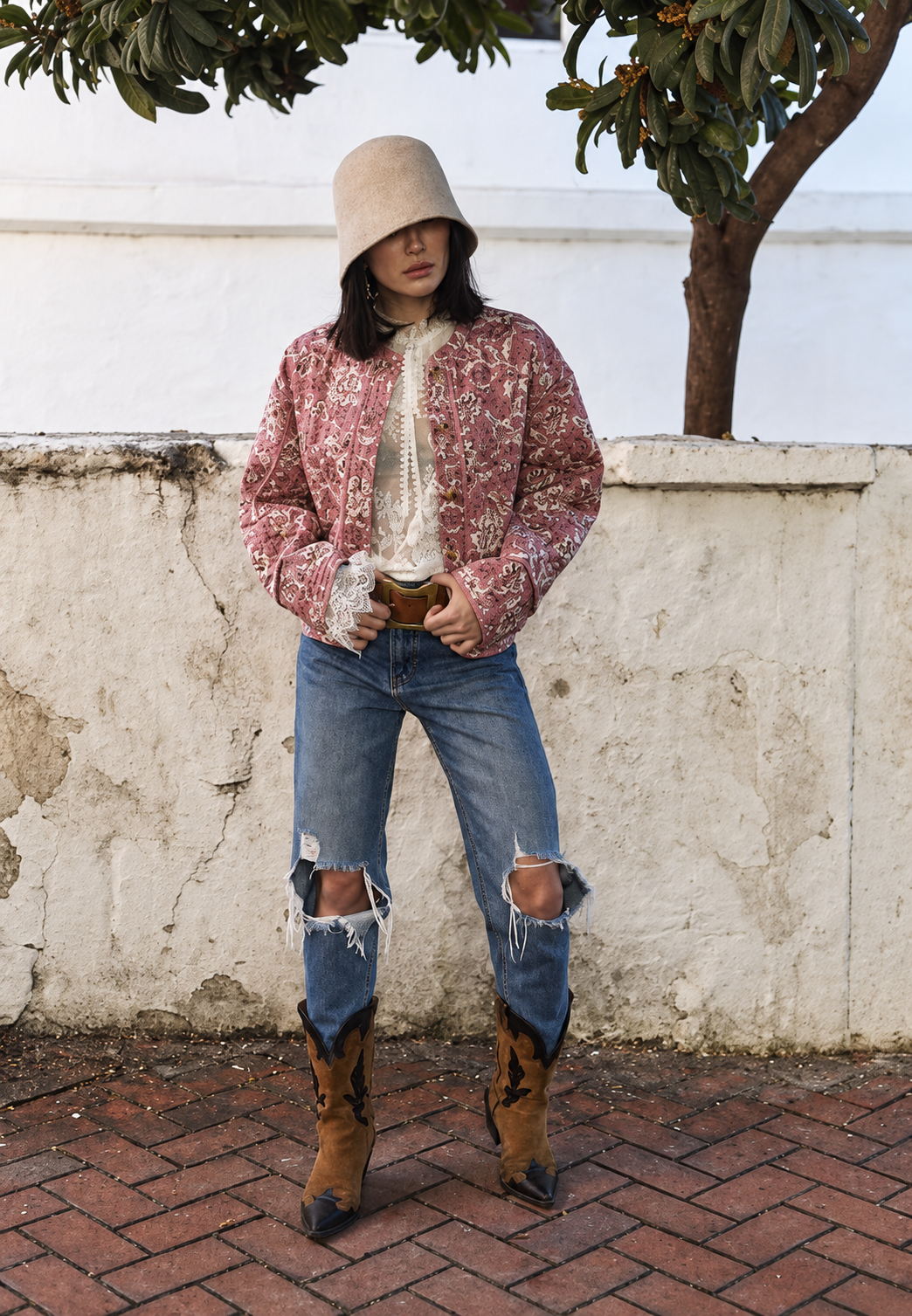Veste femme imprimé floral matelassage losanges bordures - Orsina