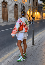Veste femme grandes fleurs base ajustable cordon imprimé - Fiorenza