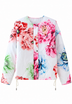 Veste femme grandes fleurs base ajustable cordon imprimé - Fiorenza