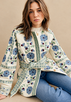 Veste fleurie femme ceinture ajustable manches longues - Jette