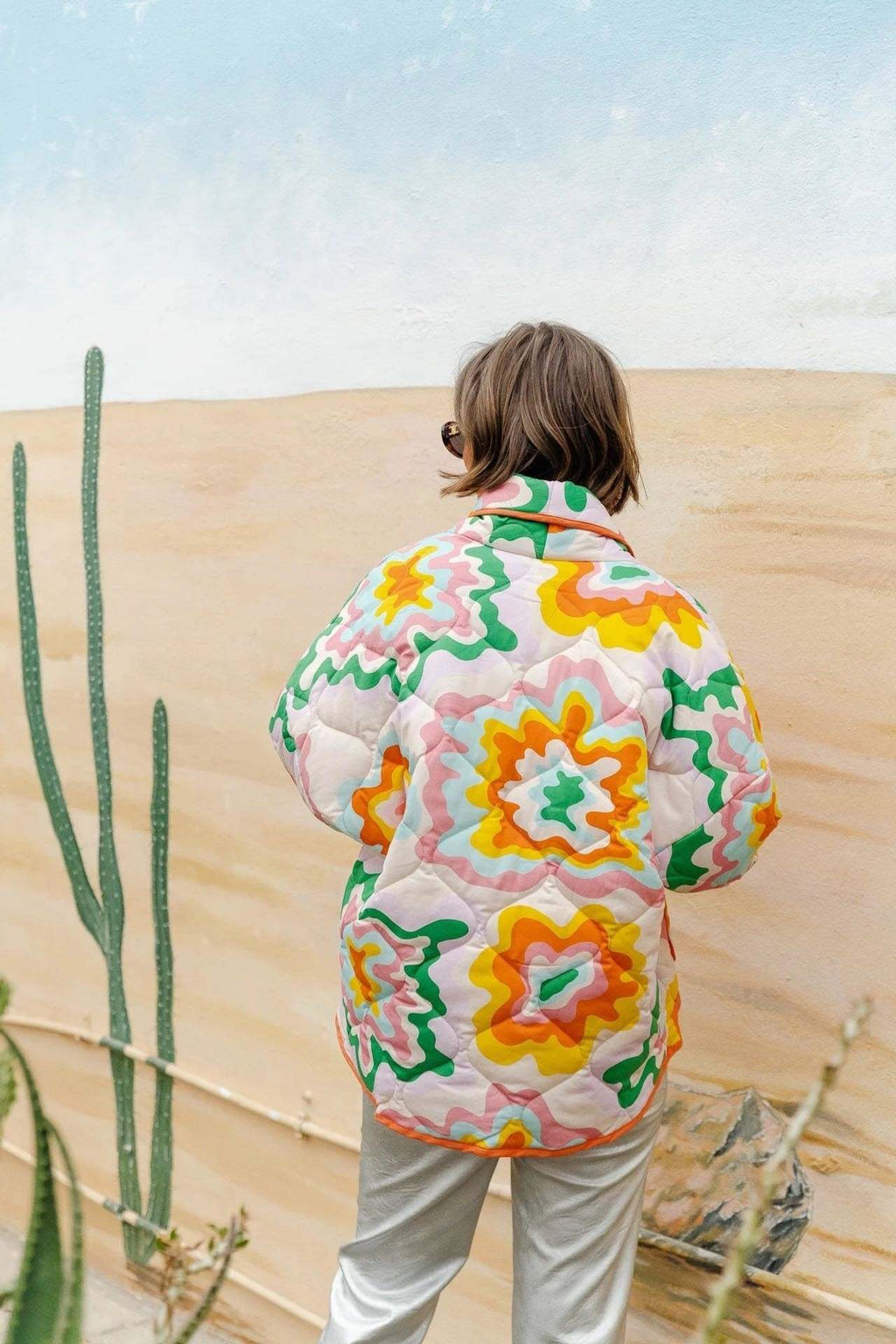 Veste femme grandes fleurs matelassage losanges style bohème - Mirthe