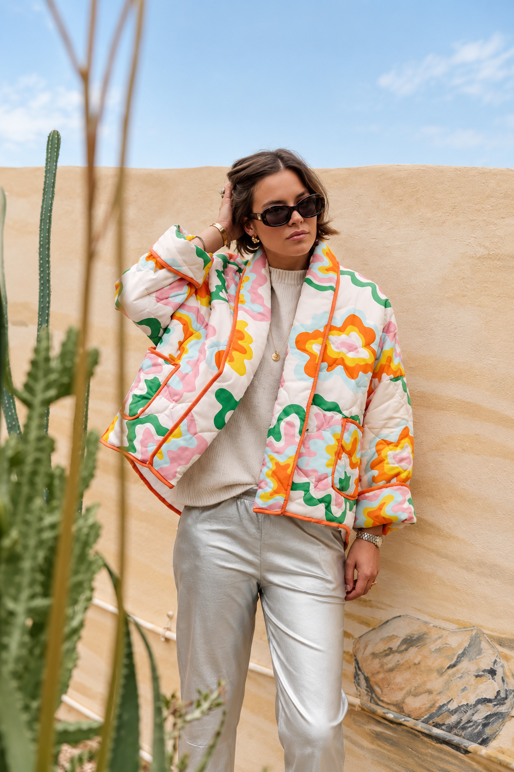 Veste femme grandes fleurs matelassage losanges style bohème - Mirthe