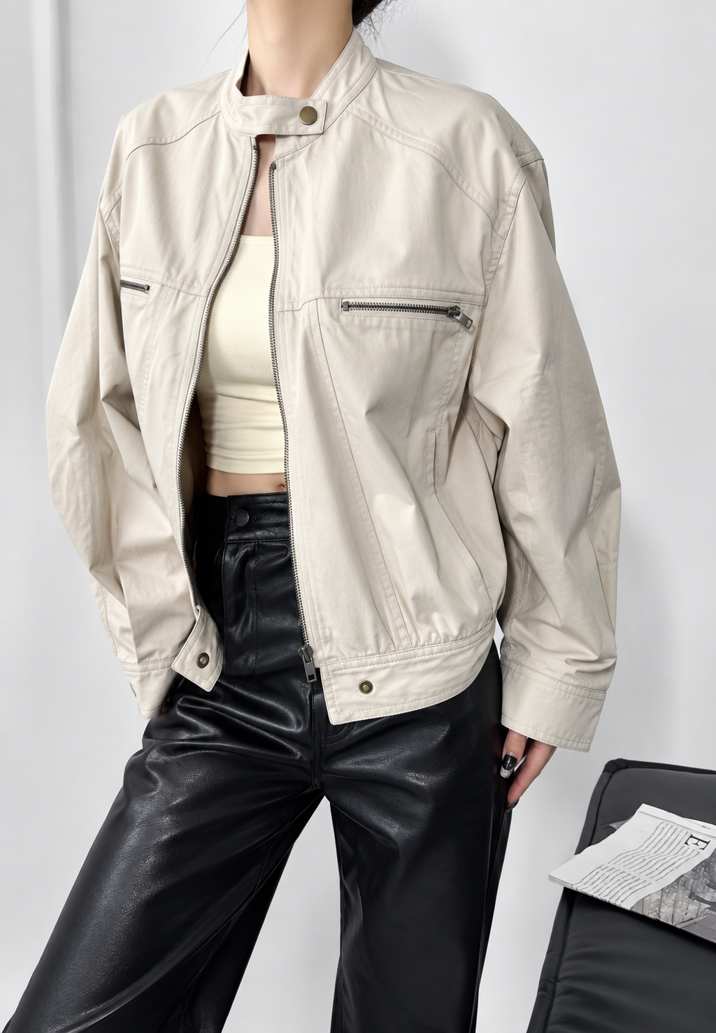 Veste femme oversize col montant zip poignets boutonnés - Nerina