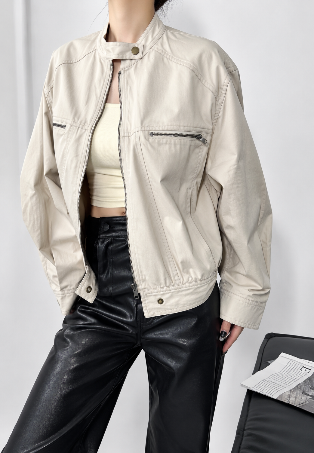 Veste femme oversize col montant zip poignets boutonnés - Nerina