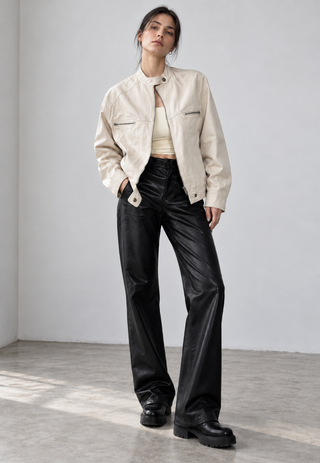 Veste femme oversize col montant zip poignets boutonnés - Nerina
