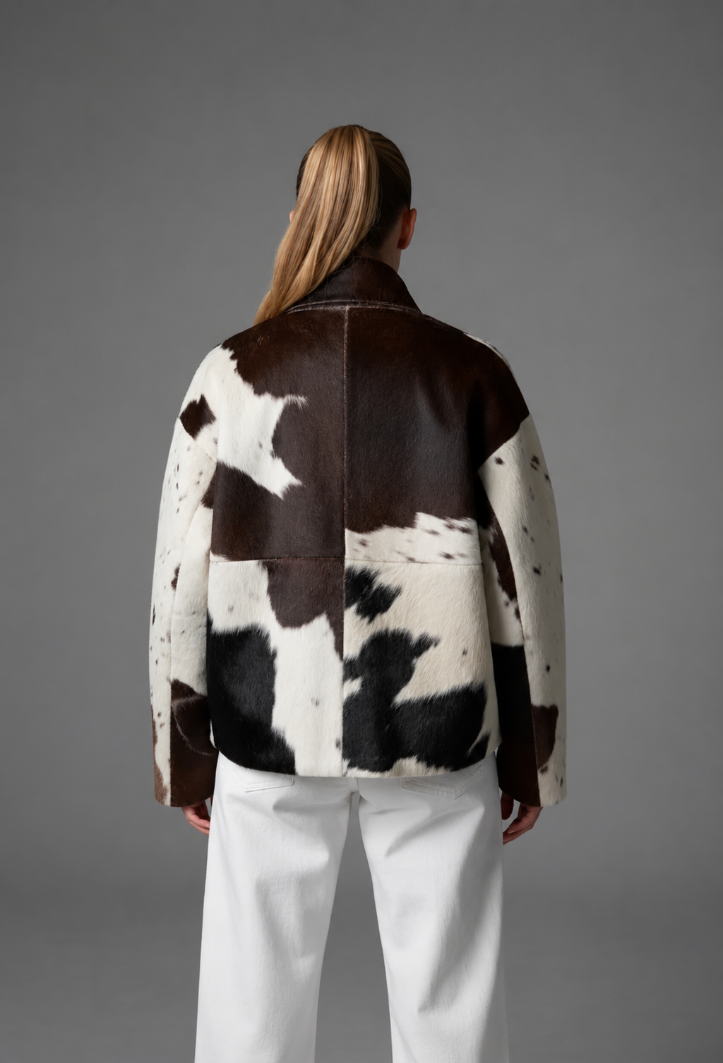 Veste femme fausse fourrure motif vache col montant hiver - Gesine