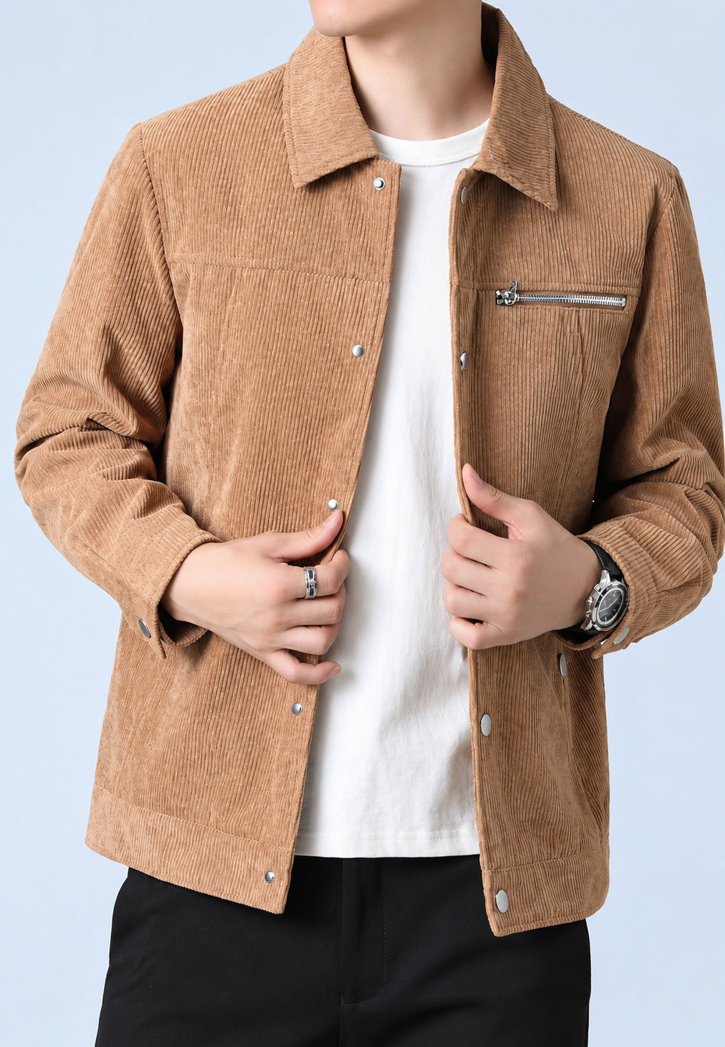 Veste velours côtelé homme col chemise poche poitrine fermeture éclair - Amaury