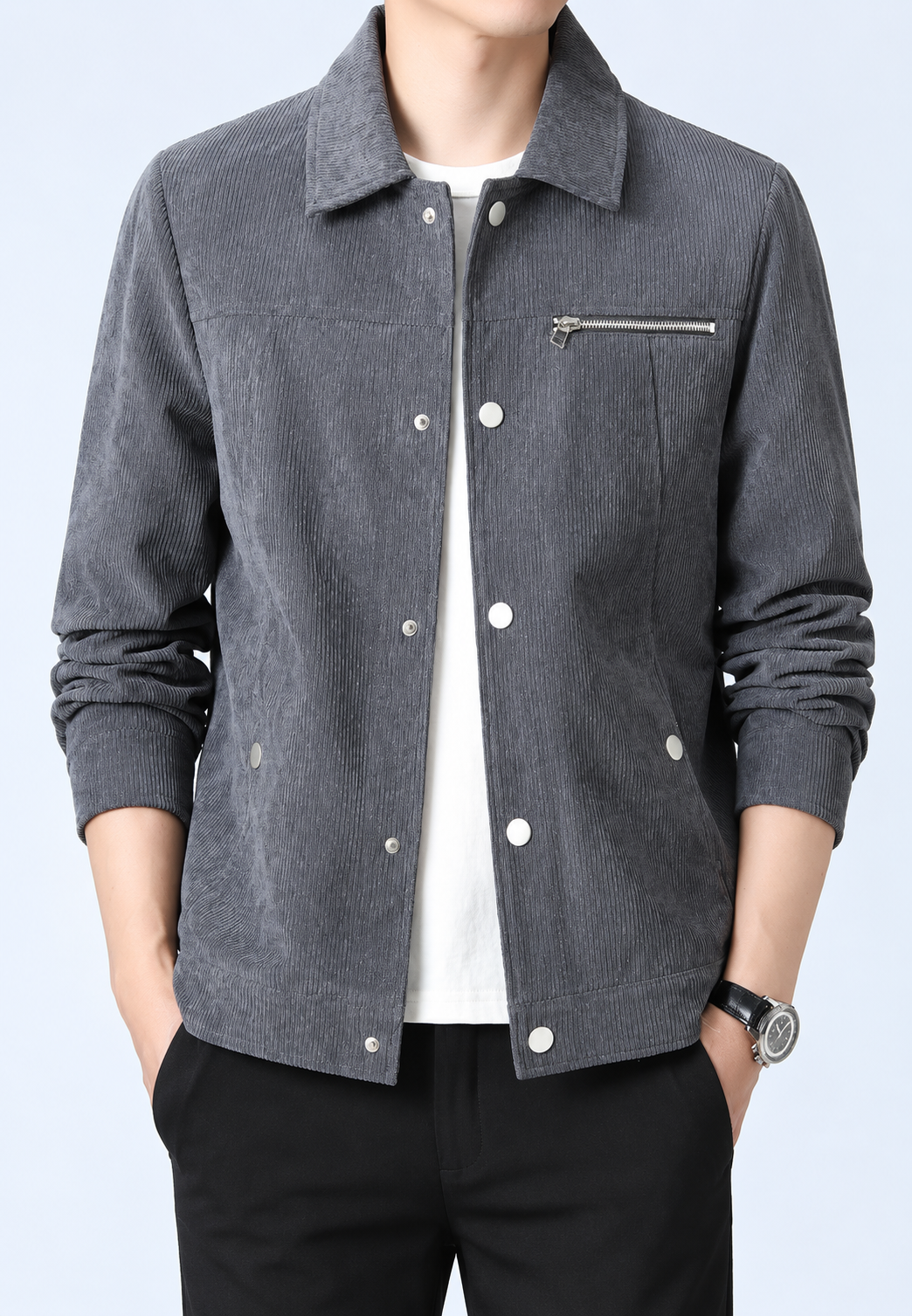 Veste velours côtelé homme col chemise poche poitrine fermeture éclair - Amaury