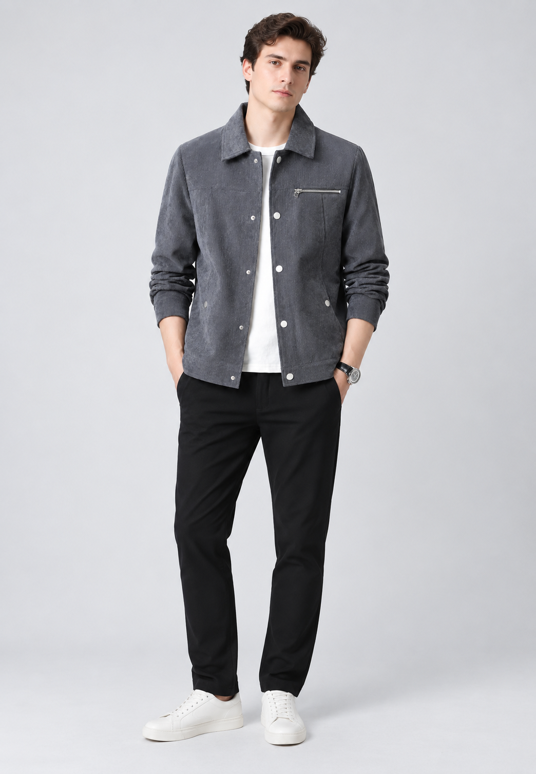 Veste velours côtelé homme col chemise poche poitrine fermeture éclair - Amaury