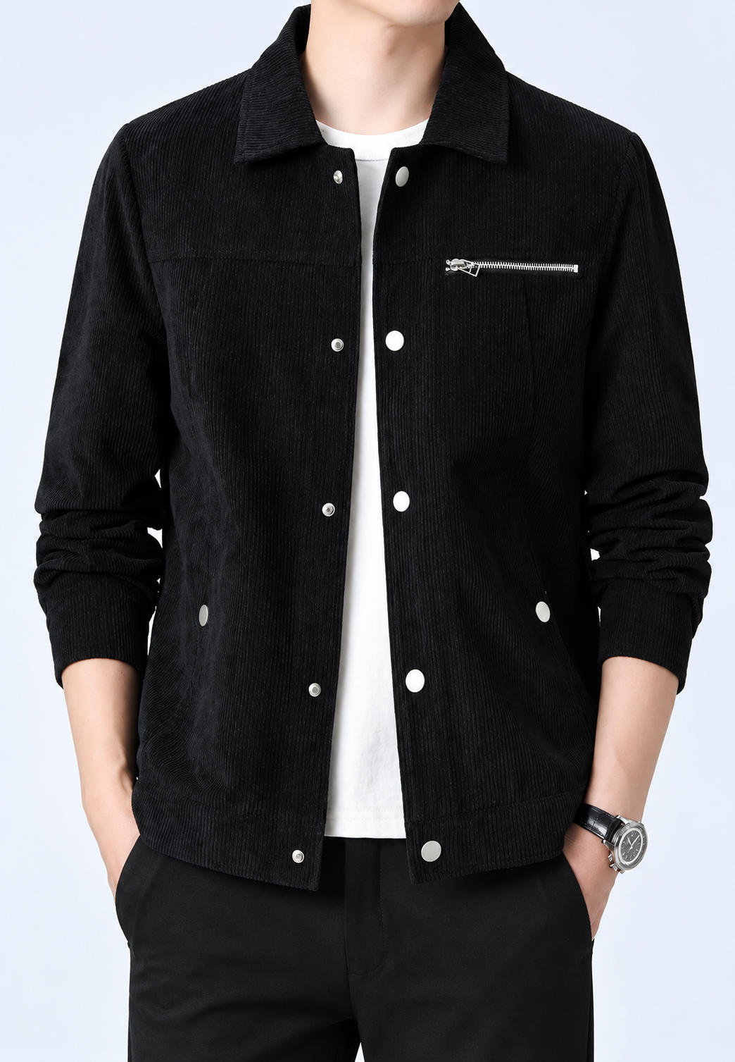 Veste velours côtelé homme col chemise poche poitrine fermeture éclair - Amaury