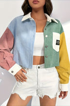 Veste velours côtelé femme motifs colorés col contrasté poche - Uma