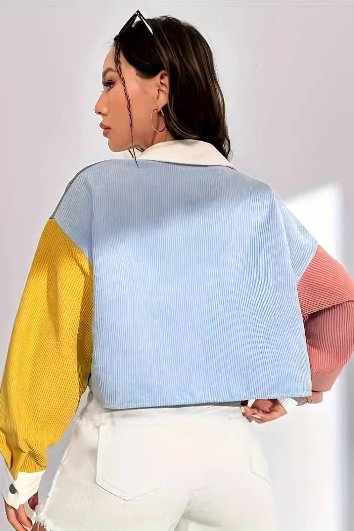Veste velours côtelé femme motifs colorés col contrasté poche - Uma