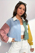 Veste velours côtelé femme motifs colorés col contrasté poche - Uma