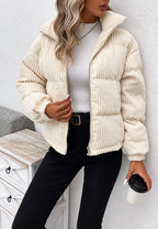 Veste velours côtelé femme col montant fermeture éclair poches latérales - Eline