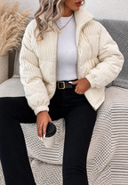 Veste velours côtelé femme col montant fermeture éclair poches latérales - Eline
