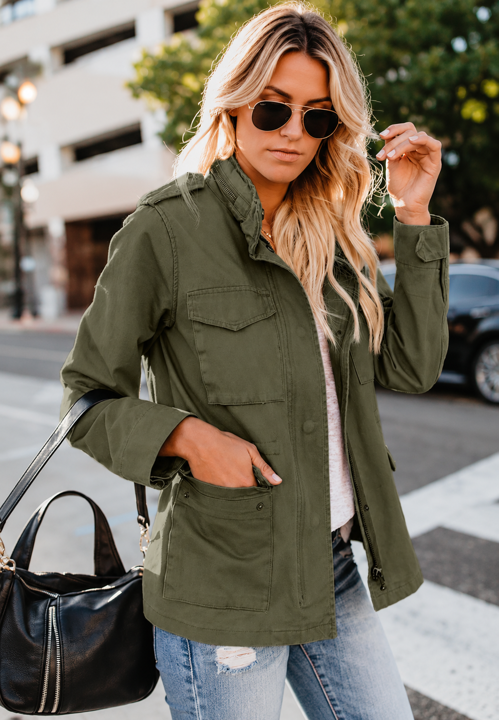 Veste légère femme poches mi-saison coupe épurée - Tilda